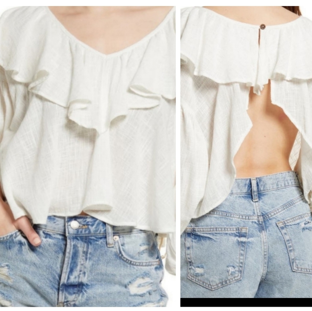 Free People Zuri Ruffle Open Back White Crop Top Women's Size Medium